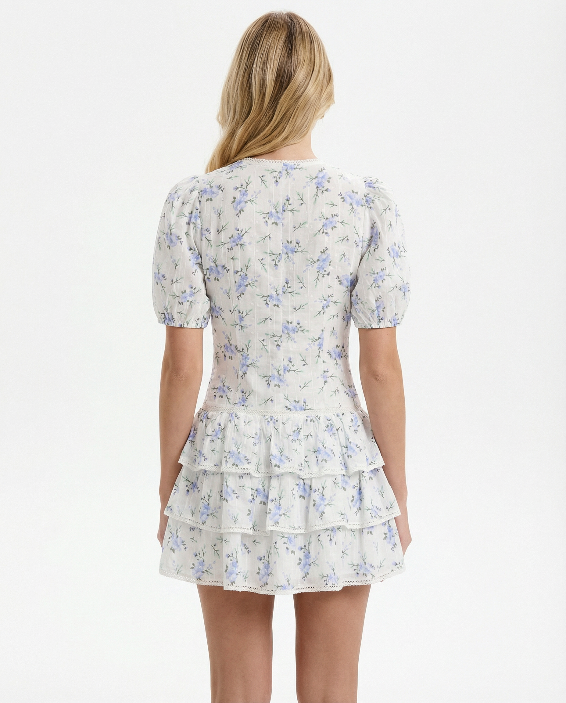 Kaya | V-Neck Tiered Ruffle Floral Puff Sleeve Mini Dress