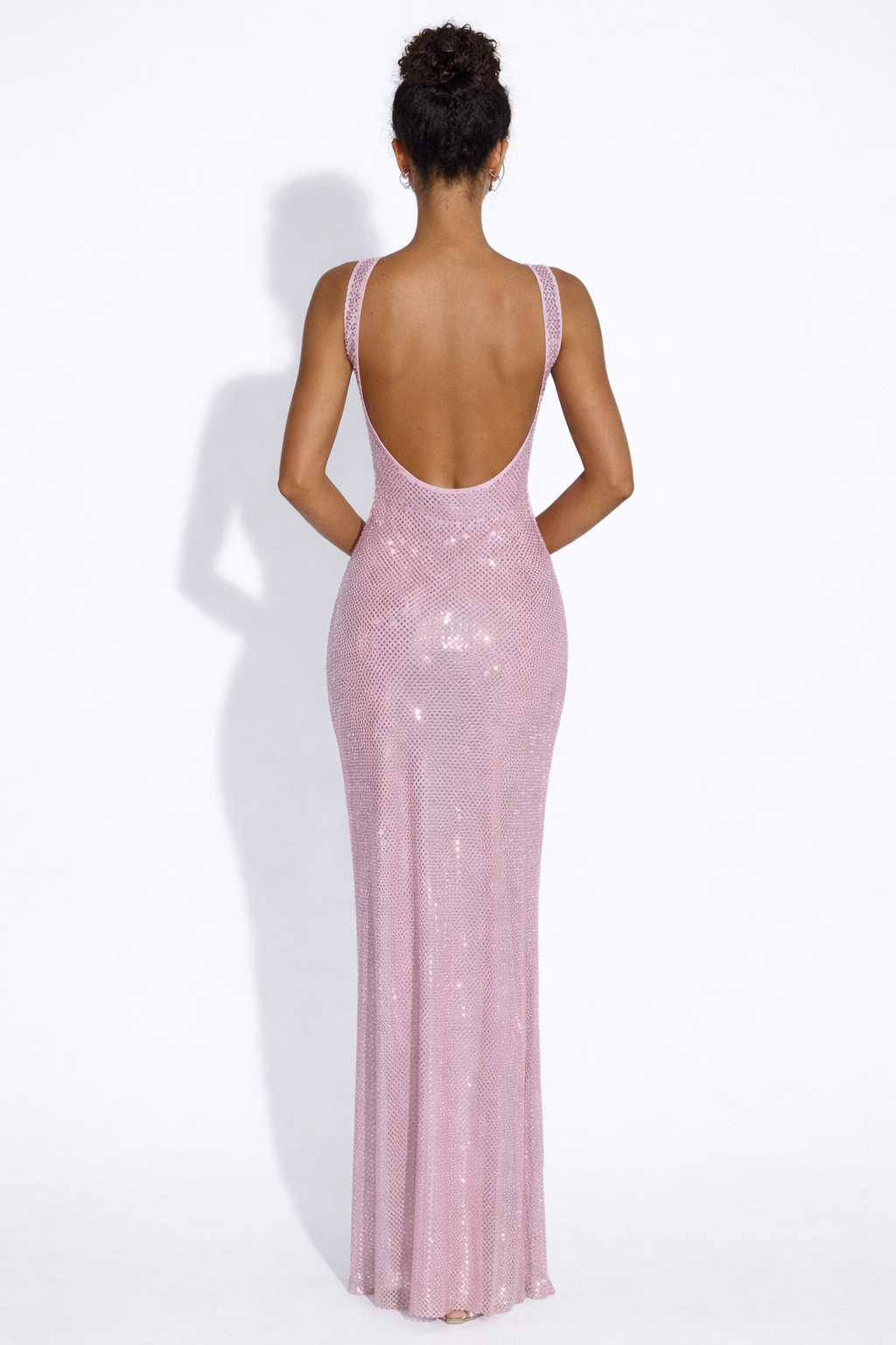 Olivia | Embellished Square Neck Crystal Mesh Maxi Dress