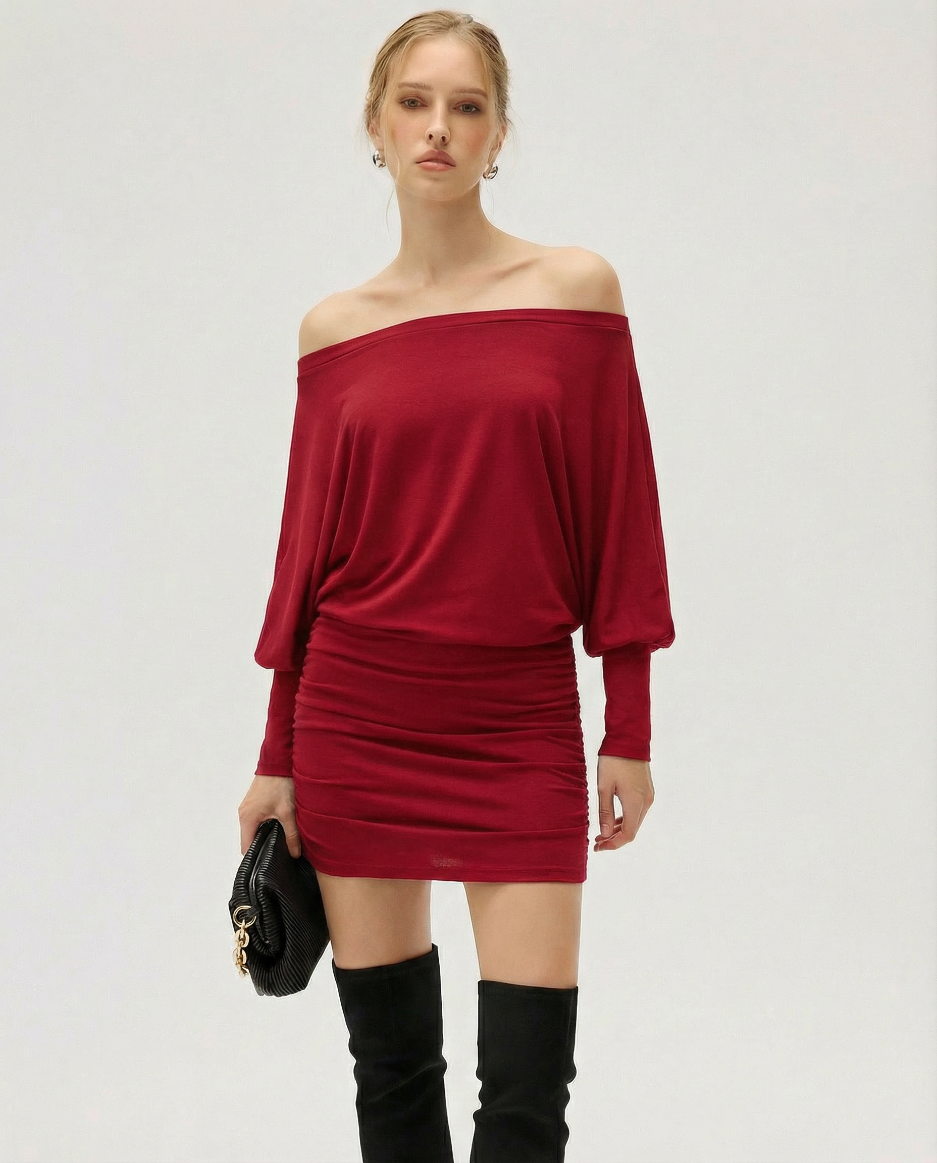 Sola | Ruched Mini Dress Draped Relaxed Top & Fitted Skirt