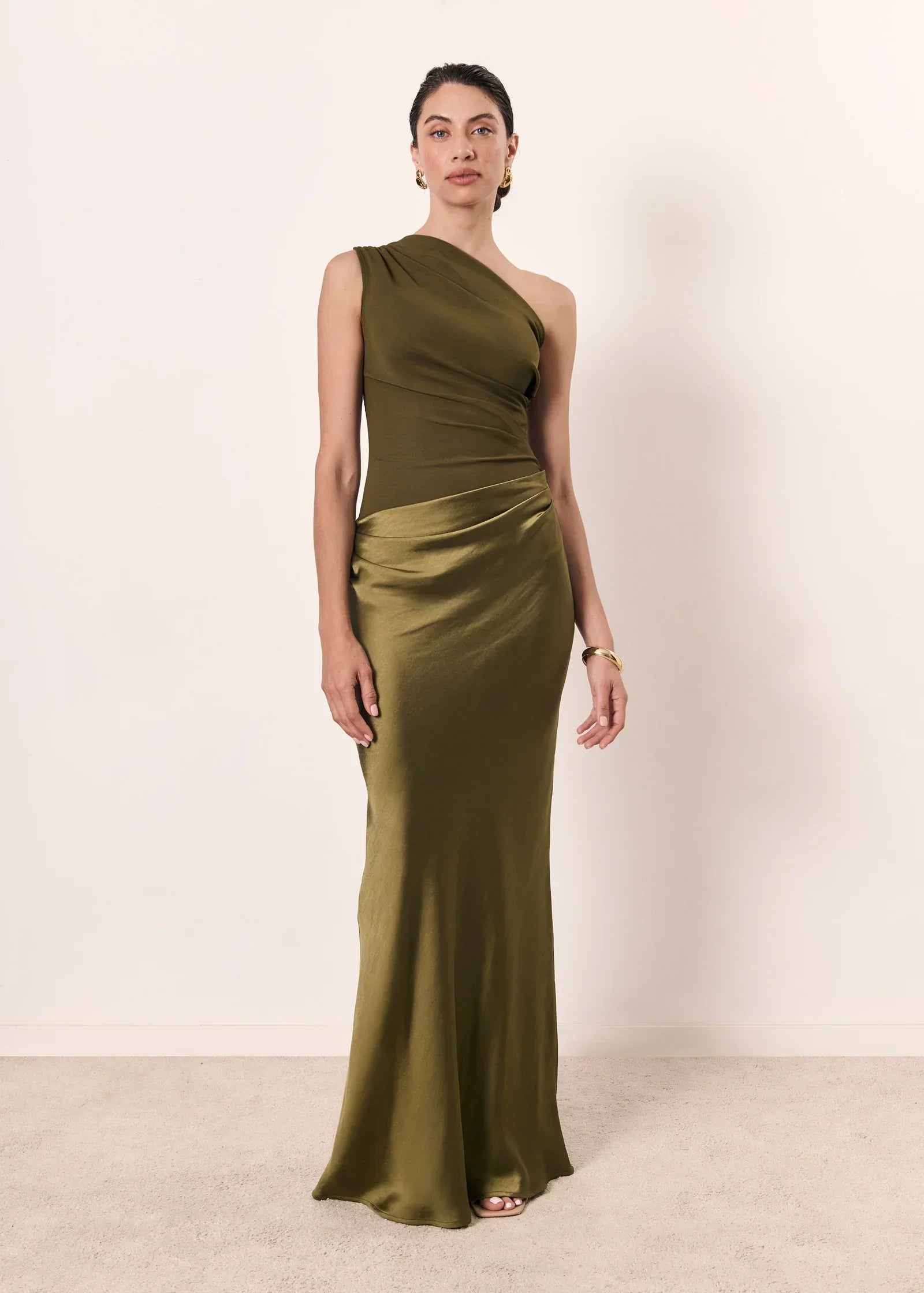 Zondra | Asymmetrical Matte & Shiny Satin Maxi Dress
