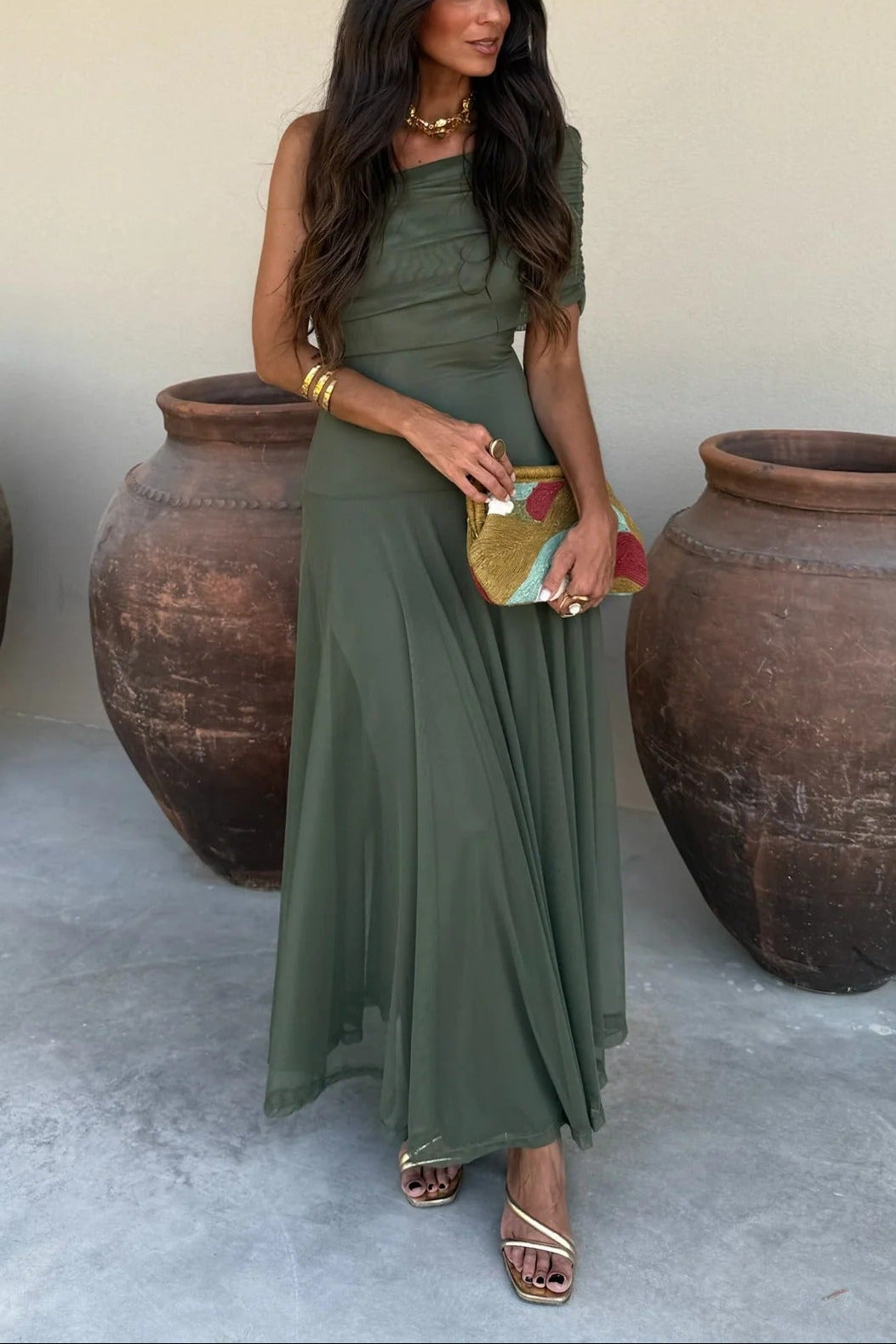 Brittany | Women's One-Shoulder Mesh Maxi Summer Dress