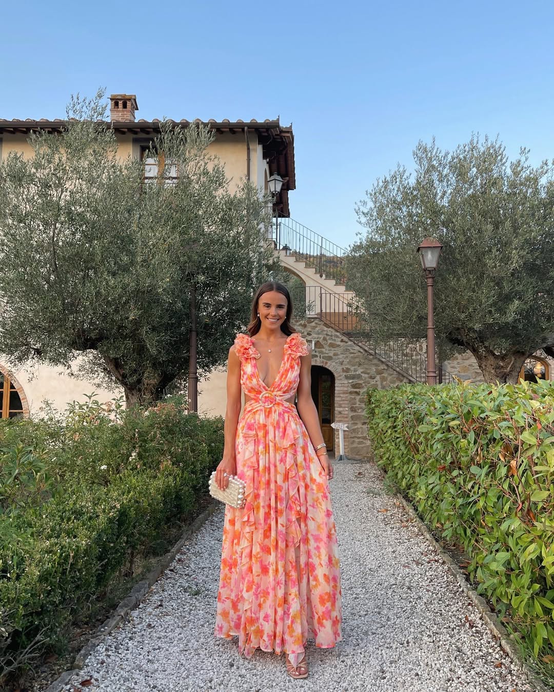 wedding guest dress with cut outs Elegant One-Shoulder Cut-Out Maxi Dress with Ruffles for Wedding Guests