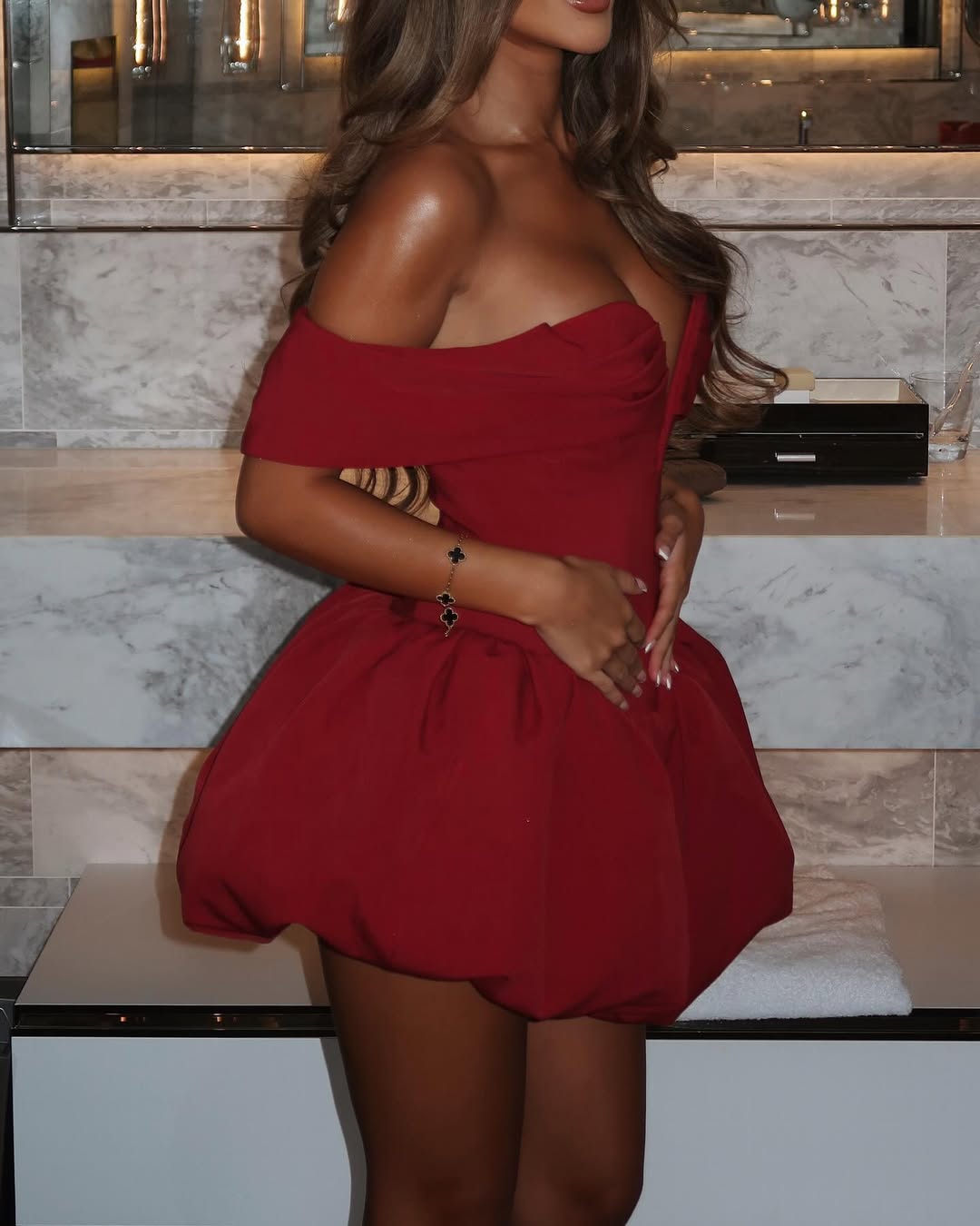 Nina | Off-Shoulder Deep Plunging V-cut Bubble Mini Dress