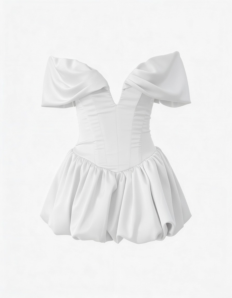 Nina | Off-Shoulder Deep Plunging V-cut Bubble Mini Dress