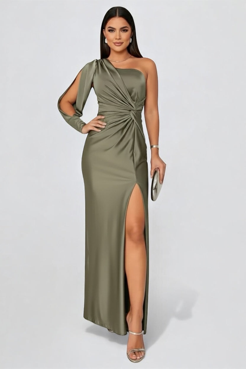 maxi one piece dress One-Shoulder Split Maxi Dress