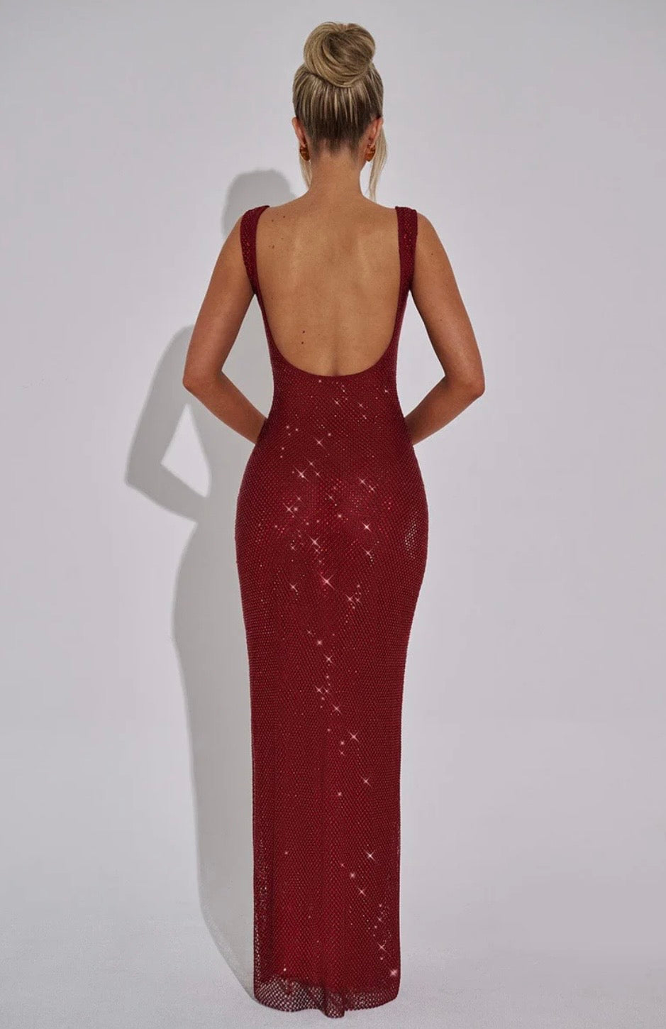Olivia | Embellished Square Neck Crystal Mesh Maxi Dress