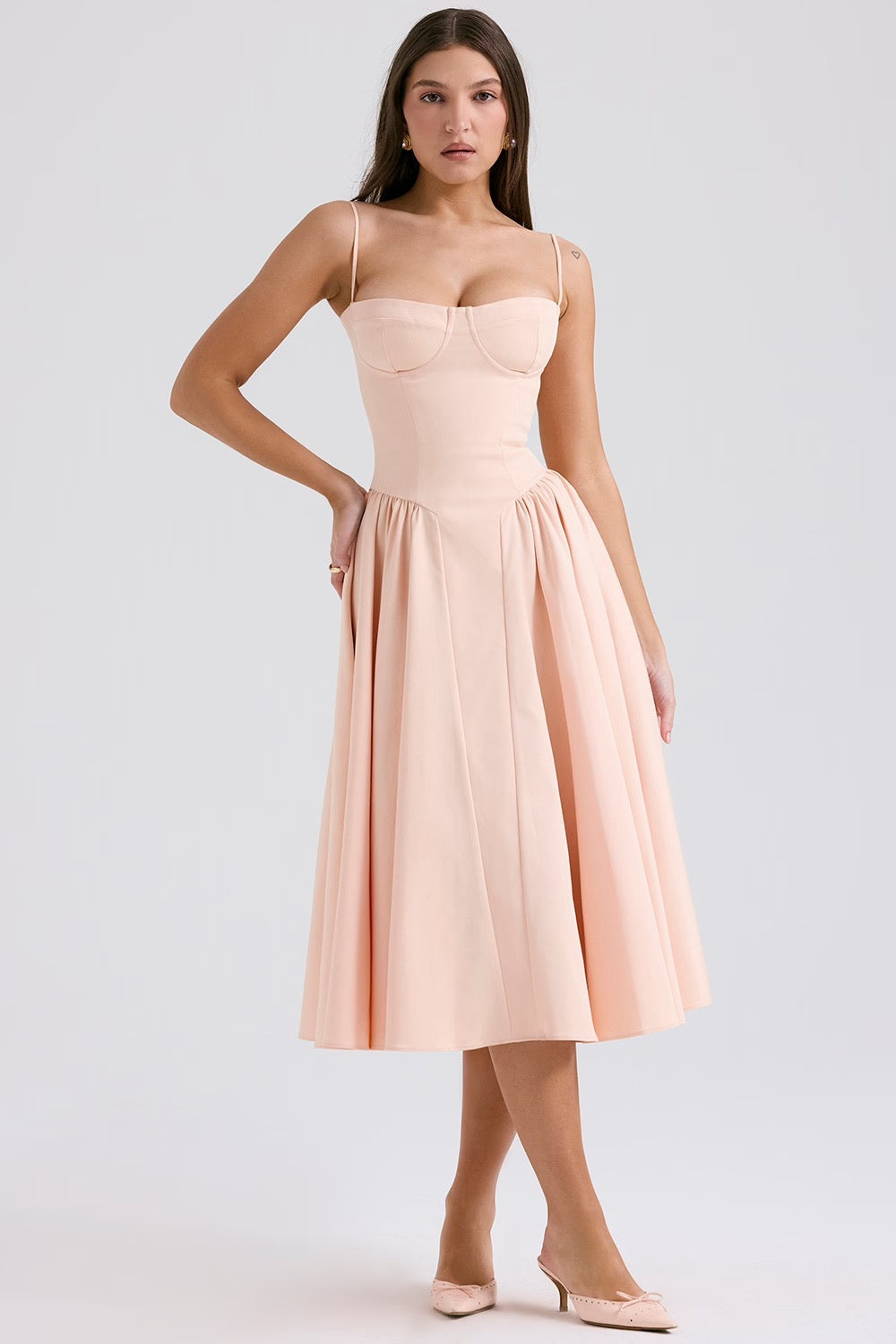 Underwired Sweetheart Twill Corset Midi Dress