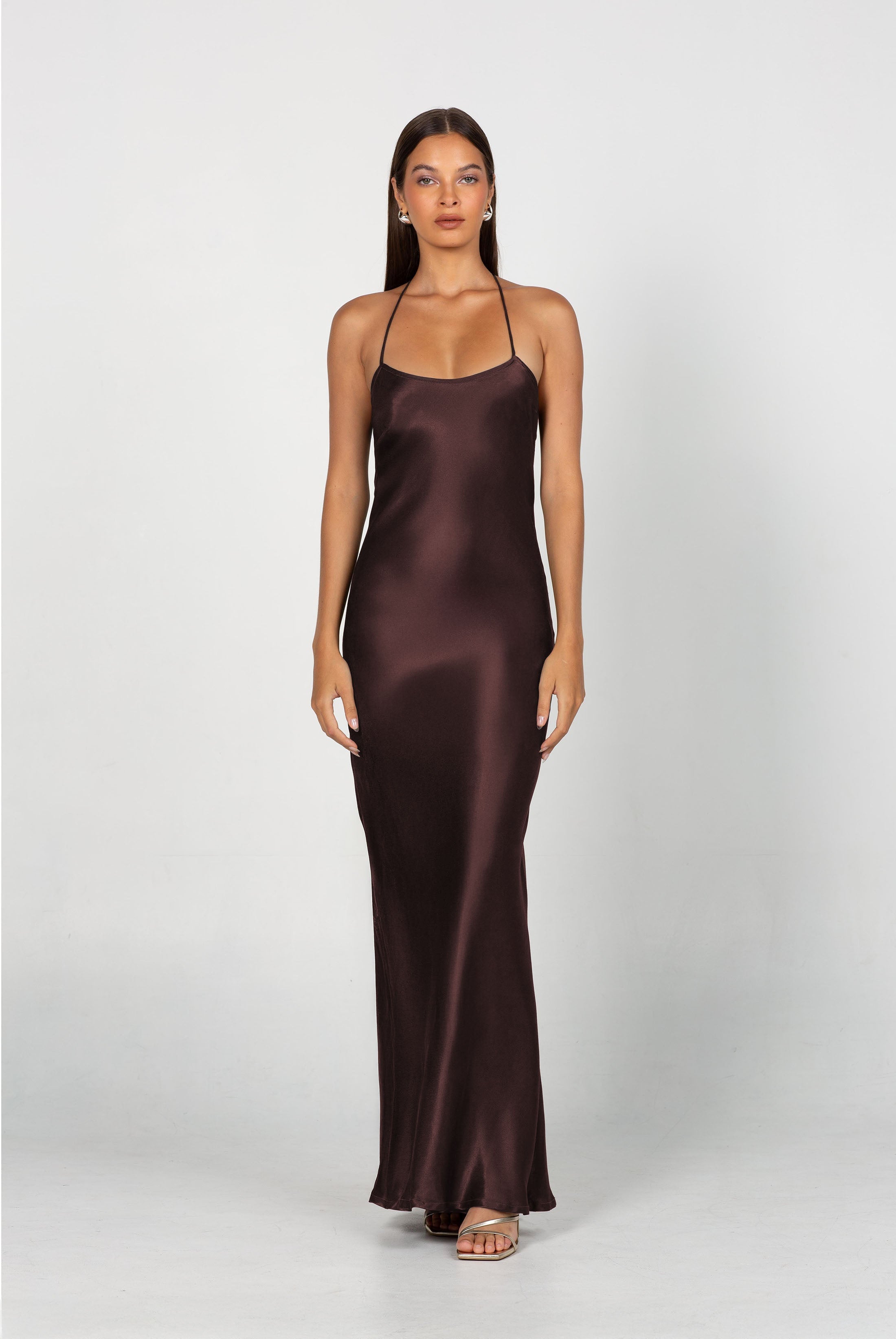 Euredice | Into Love Halter Maxi Dress High-Shine Satin Bridesmaid Gown