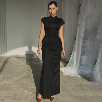 Elegant Wrap Ruched Bodycon Formal Dress | LouLou Couture