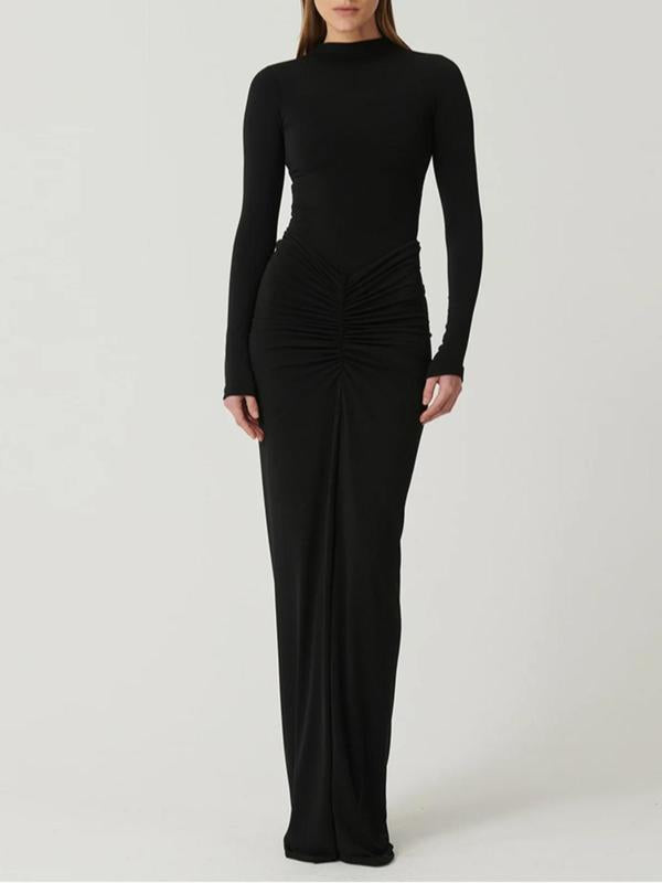 Classy Ruched Long Sleeve Mock Bodycon Maxi Dress | LouLou Couture