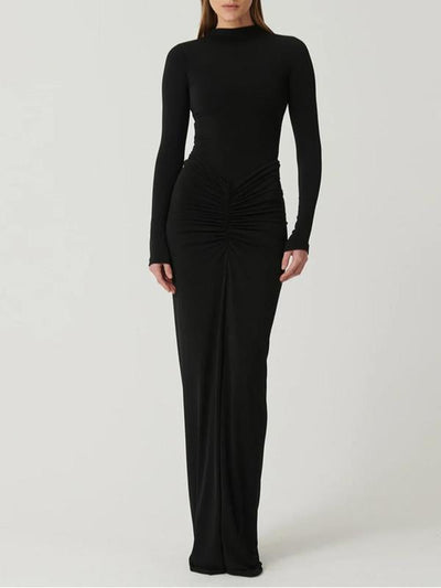 Classy Ruched Long Sleeve Mock Bodycon Maxi Dress | LouLou Couture