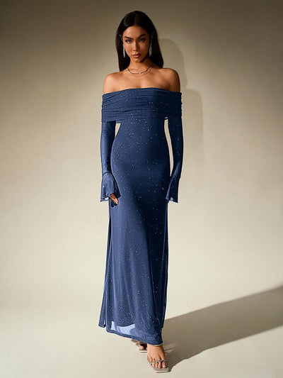 Off Shoulder Ruched Sequin Bodycon Evening Gown | LouLou Couture