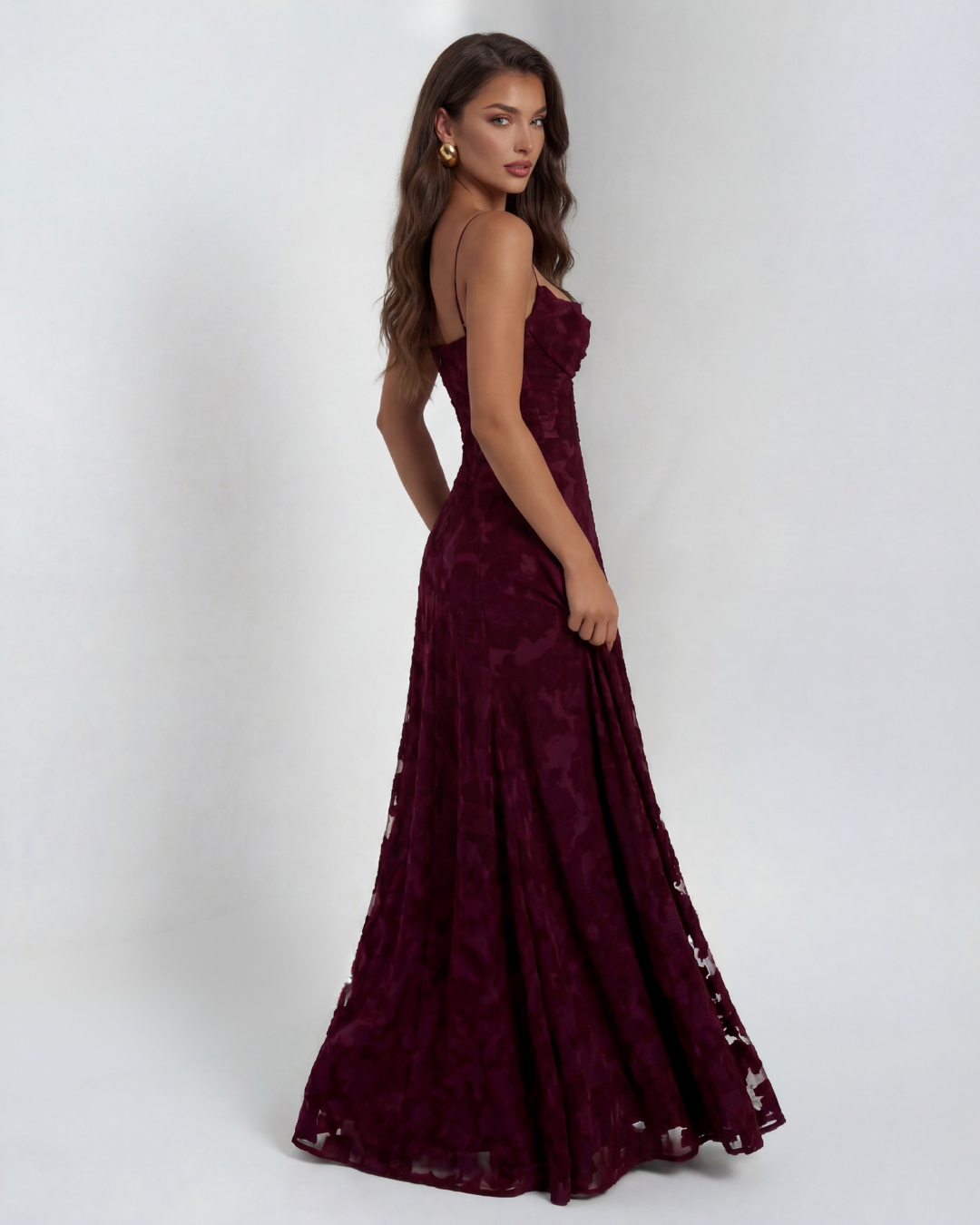 Sofia | Spaghetti Strap Straight Neckline Floral Lace Maxi Dress Sofia | Spaghetti Strap Straight Neckline Floral Lace Maxi Dress