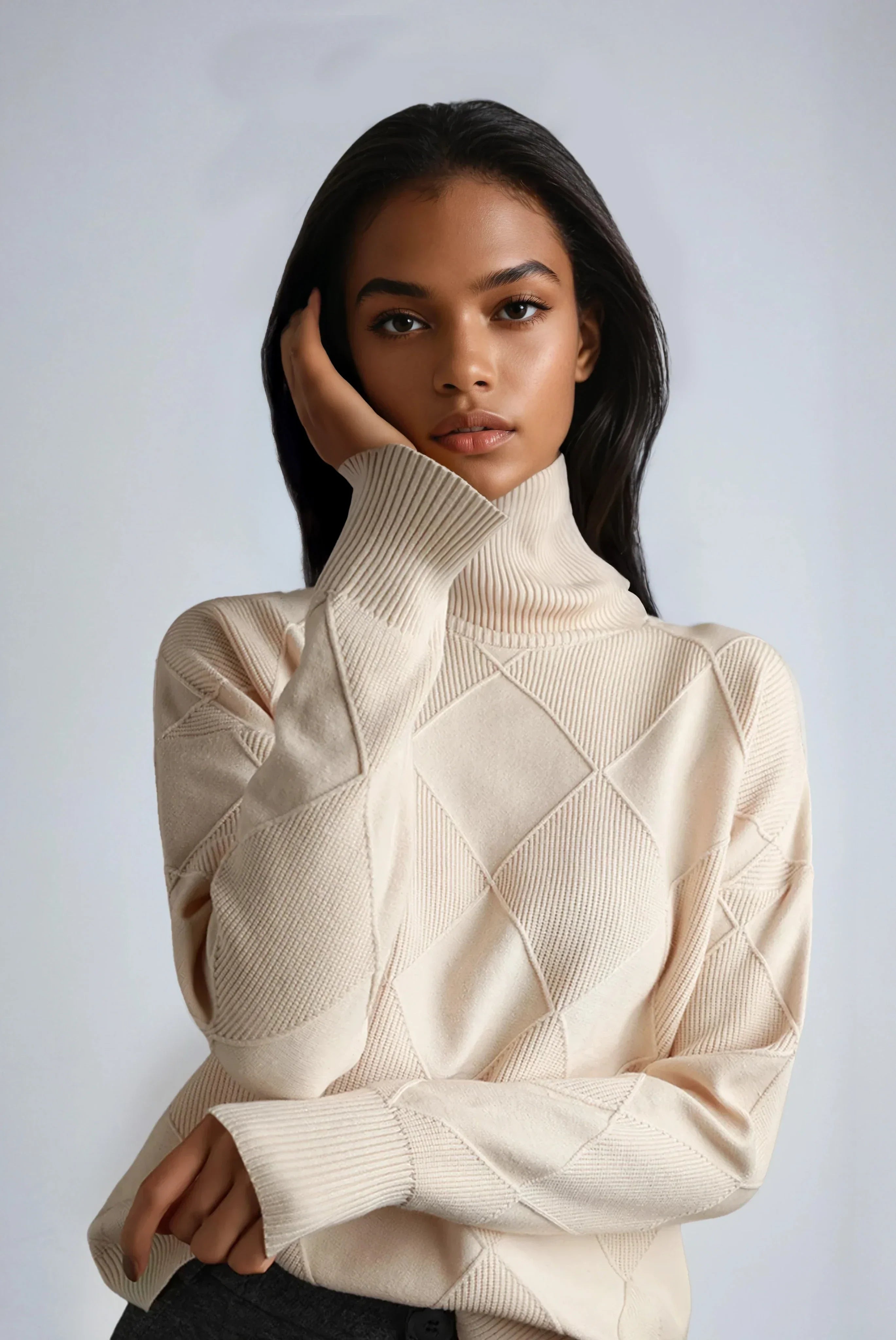 Turtleneck Sweater with Diamond Pattern | LouLou Couture