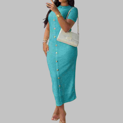 Elegant Round Neck Fake Button Dress | LouLou Couture