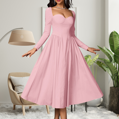 Elegant Heart Neckline Long Sleeve A-Line Maxi Dress | LouLou Couture