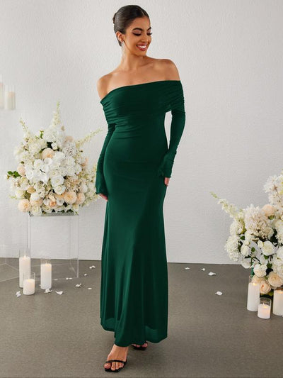 Off Shoulder Ruched Sequin Bodycon Evening Gown | LouLou Couture