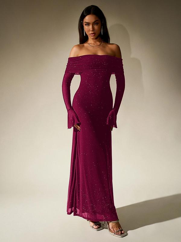 Off Shoulder Ruched Sequin Bodycon Evening Gown | LouLou Couture