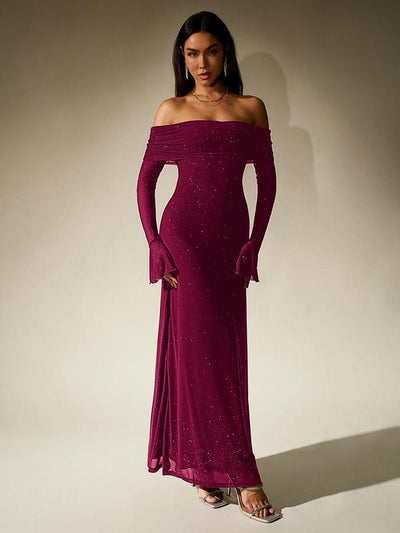 Off Shoulder Ruched Sequin Bodycon Evening Gown | LouLou Couture