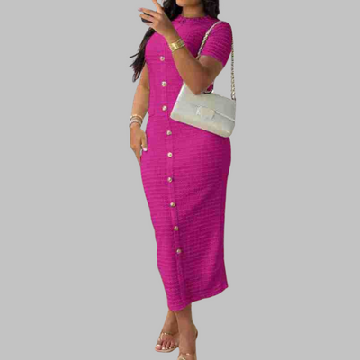 Elegant Round Neck Fake Button Dress | LouLou Couture