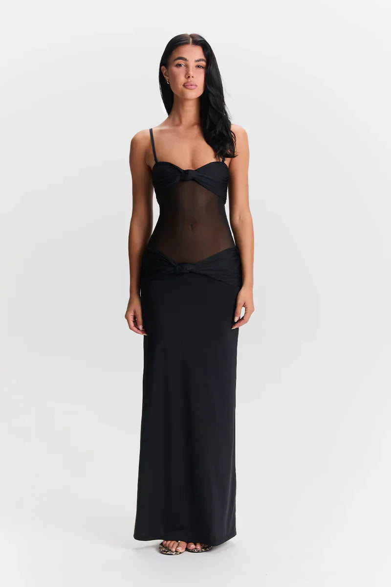 Twist-Knot Mesh Panel Maxi Dress Twist-Knot Mesh Panel Maxi Dress