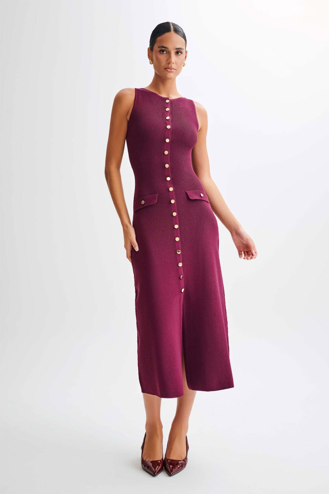 Gabriella | Sleeveless Ribbed Button-Down Maxi Dress
