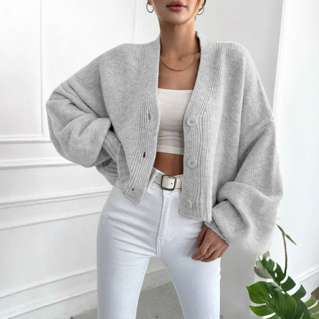Casual Crop Lantern Sleeve Cardigan | LouLou Couture