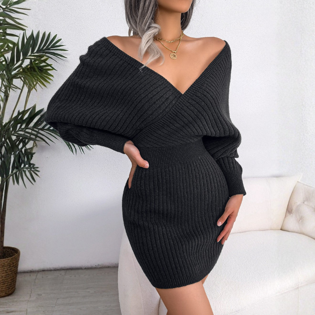 Chic Wrapped V-Neck Long Sleeve Bodycon Mini Dress | LouLou Couture