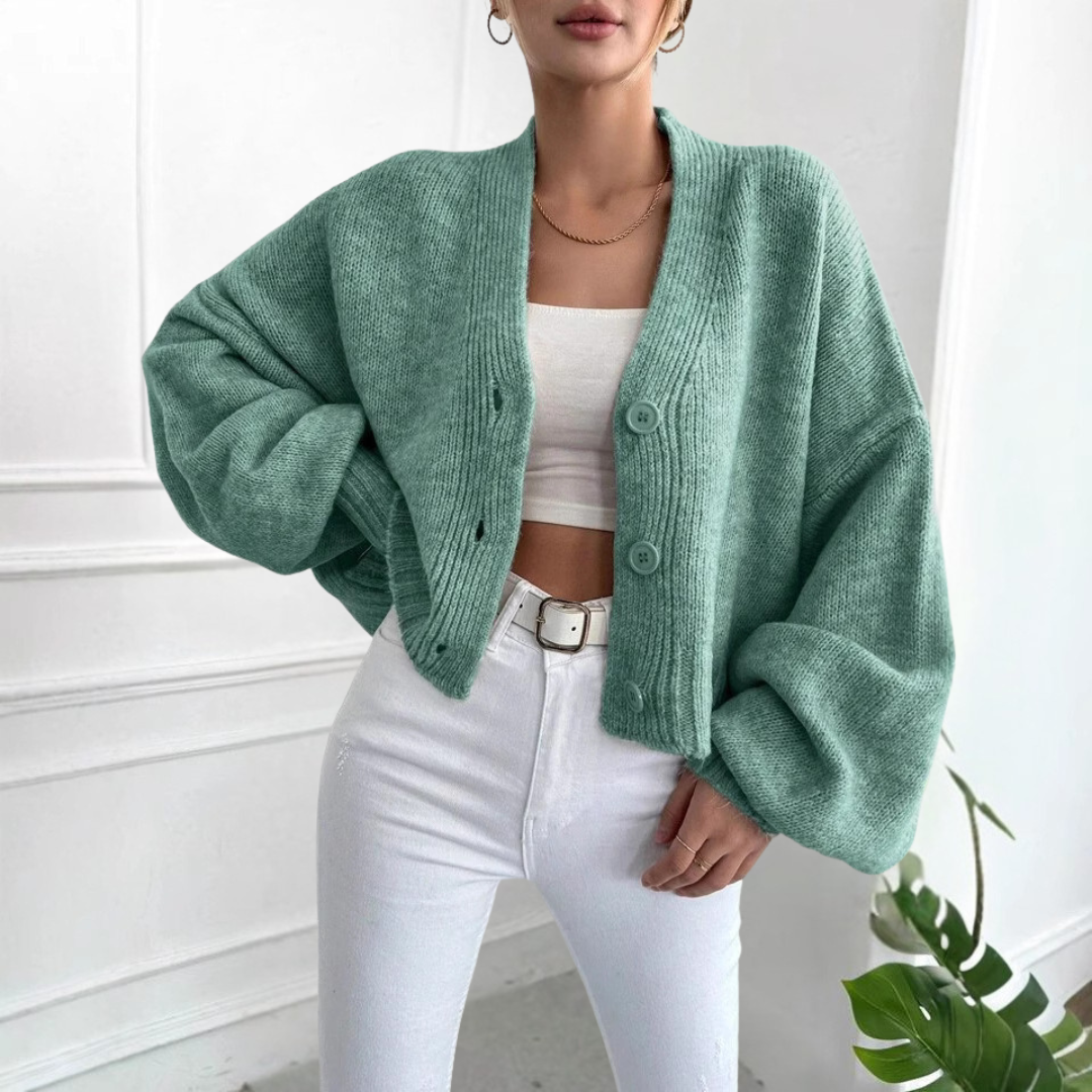 Casual Crop Lantern Sleeve Cardigan | LouLou Couture