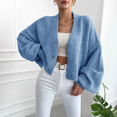 Casual Crop Lantern Sleeve Cardigan | LouLou Couture