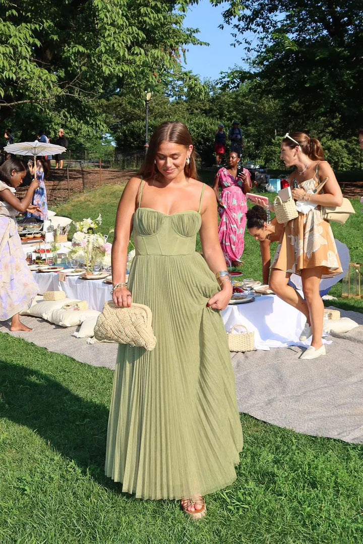 daria dress green AW.Bridal A-line Straight Neckline Tea Length Sleeveless Spaghetti Straps Satin Pleat Wedding Guest Dresses Dress Mineral Green Size 18