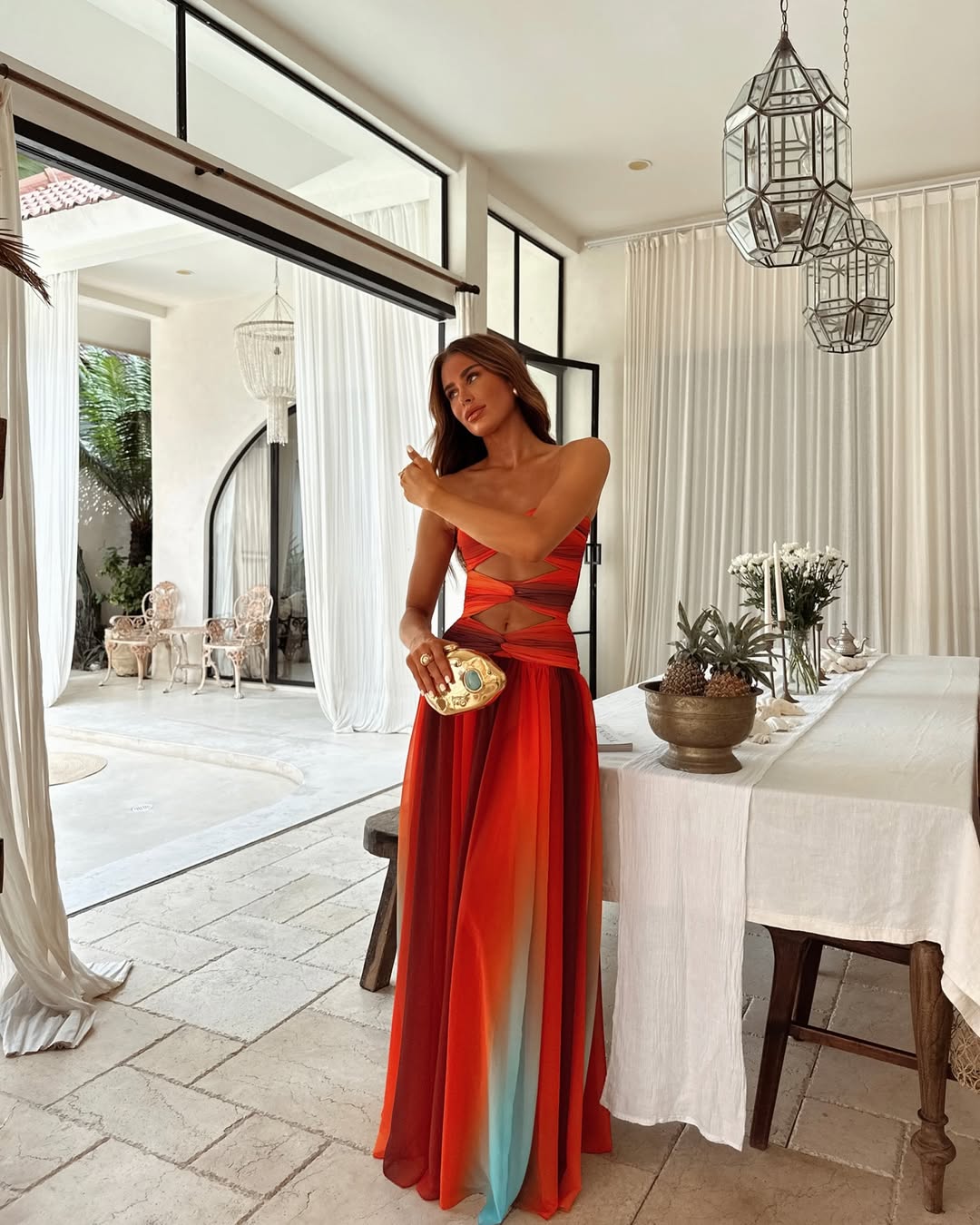 mesh sun dress Julie Plunge Neck Semi-sheer Mesh Maxi Dress