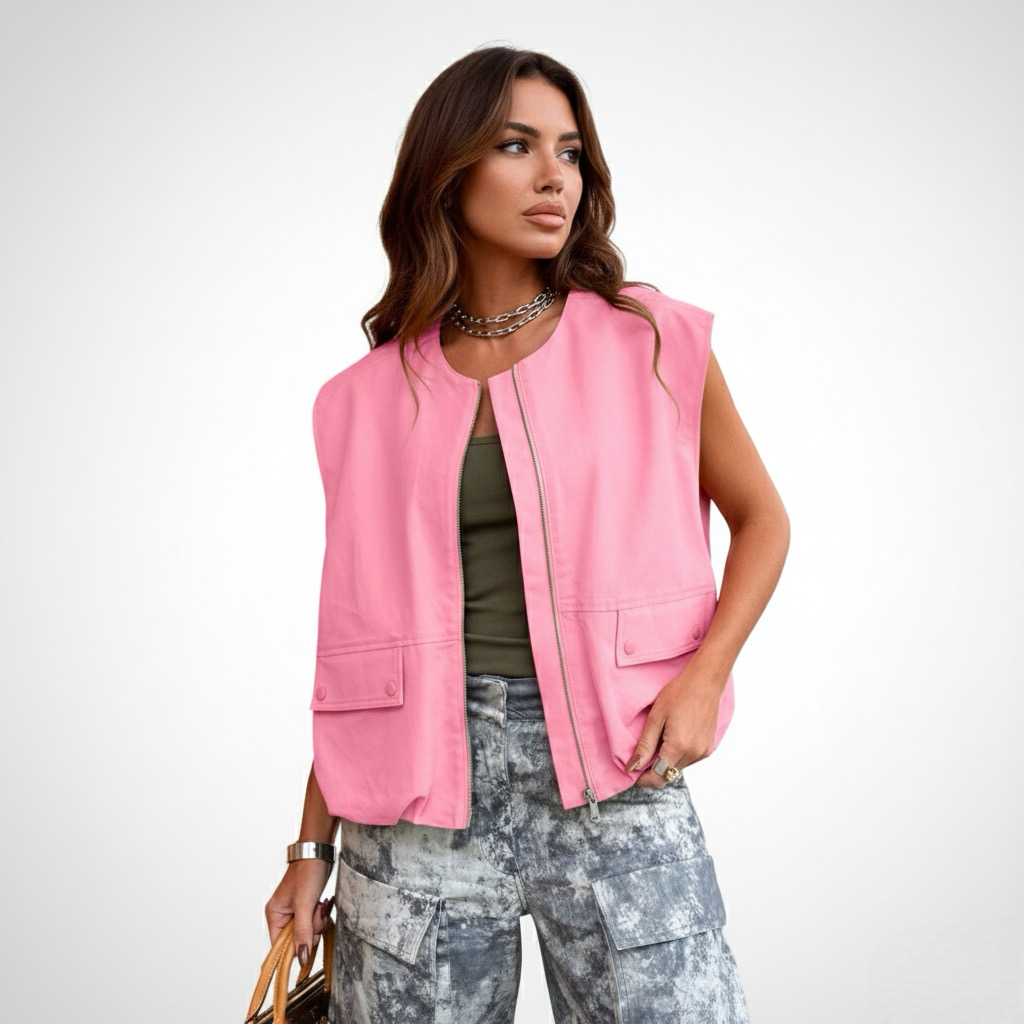 Casual Sleeveless Loose Zipper Vest | LouLou Couture
