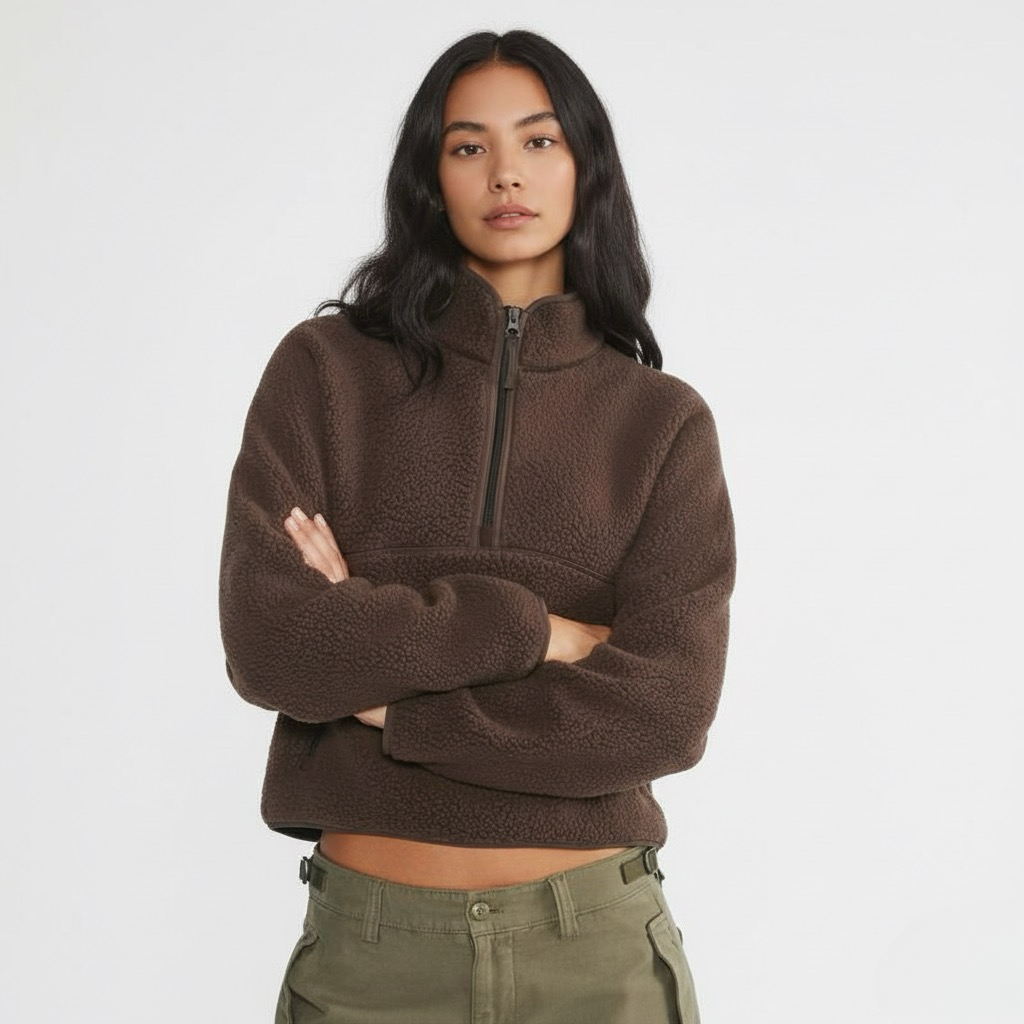 Warm Half-Zip Cropped Fleece Pullover | LouLou Couture