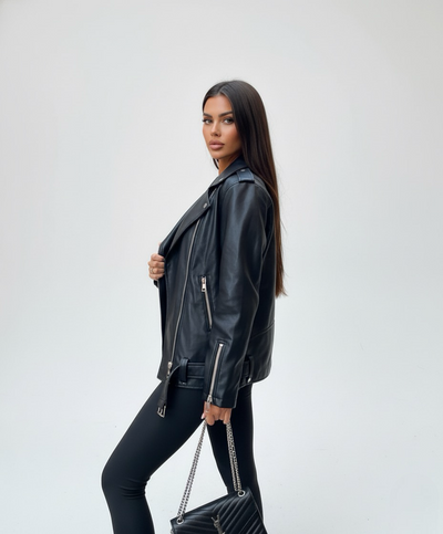 Black Steffie Leather Jacket | LouLou Couture