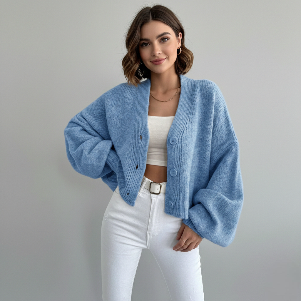 Casual Crop Lantern Sleeve Cardigan | LouLou Couture