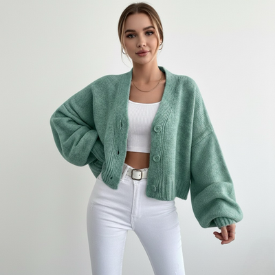 Casual Crop Lantern Sleeve Cardigan | LouLou Couture