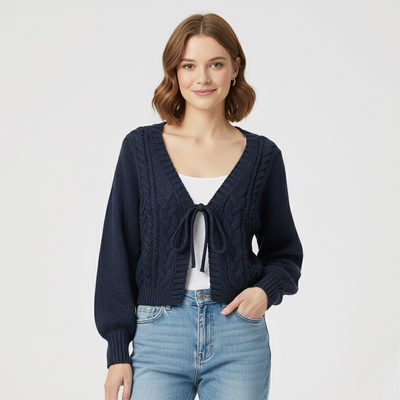 Cozy Vintage Chunky Tie-Front Long Sleeve | LouLou Couture