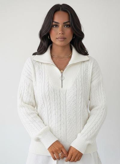 Thalienne Cable Knit Zip Sweater | LouLou Couture