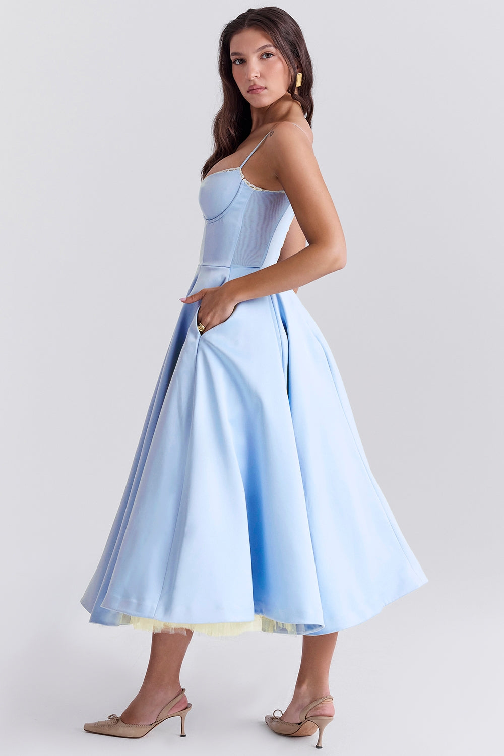 daisy light blue corset cutout long formal dress with slit Sky Blue Corset Cutout Long Formal Dress with Slit, Sky Blue / Custom Size