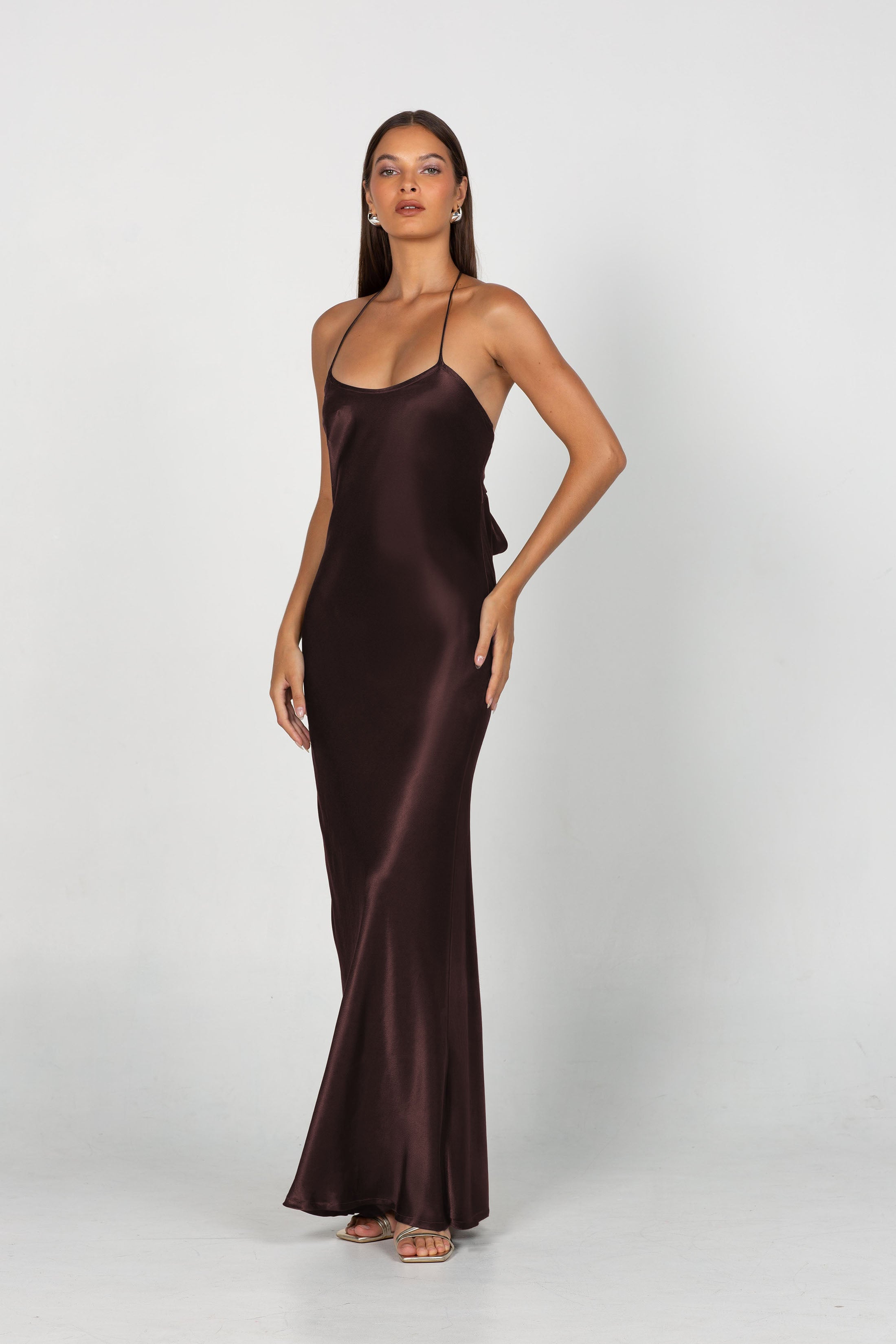 Euredice | Into Love Halter Maxi Dress  High-Shine Satin Bridesmaid Gown