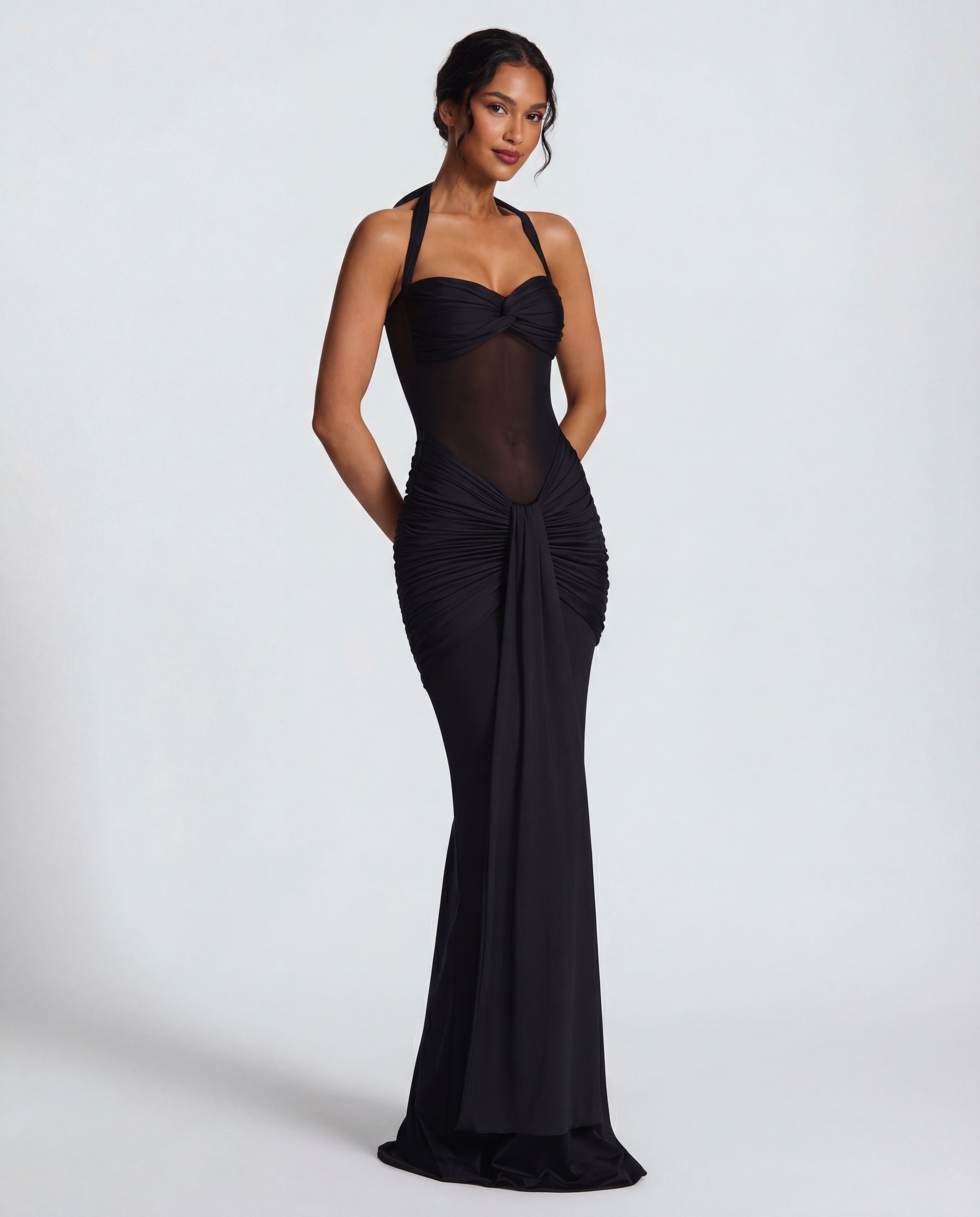 Radiant Yellow Halter Neck Ruched Maxi Dress