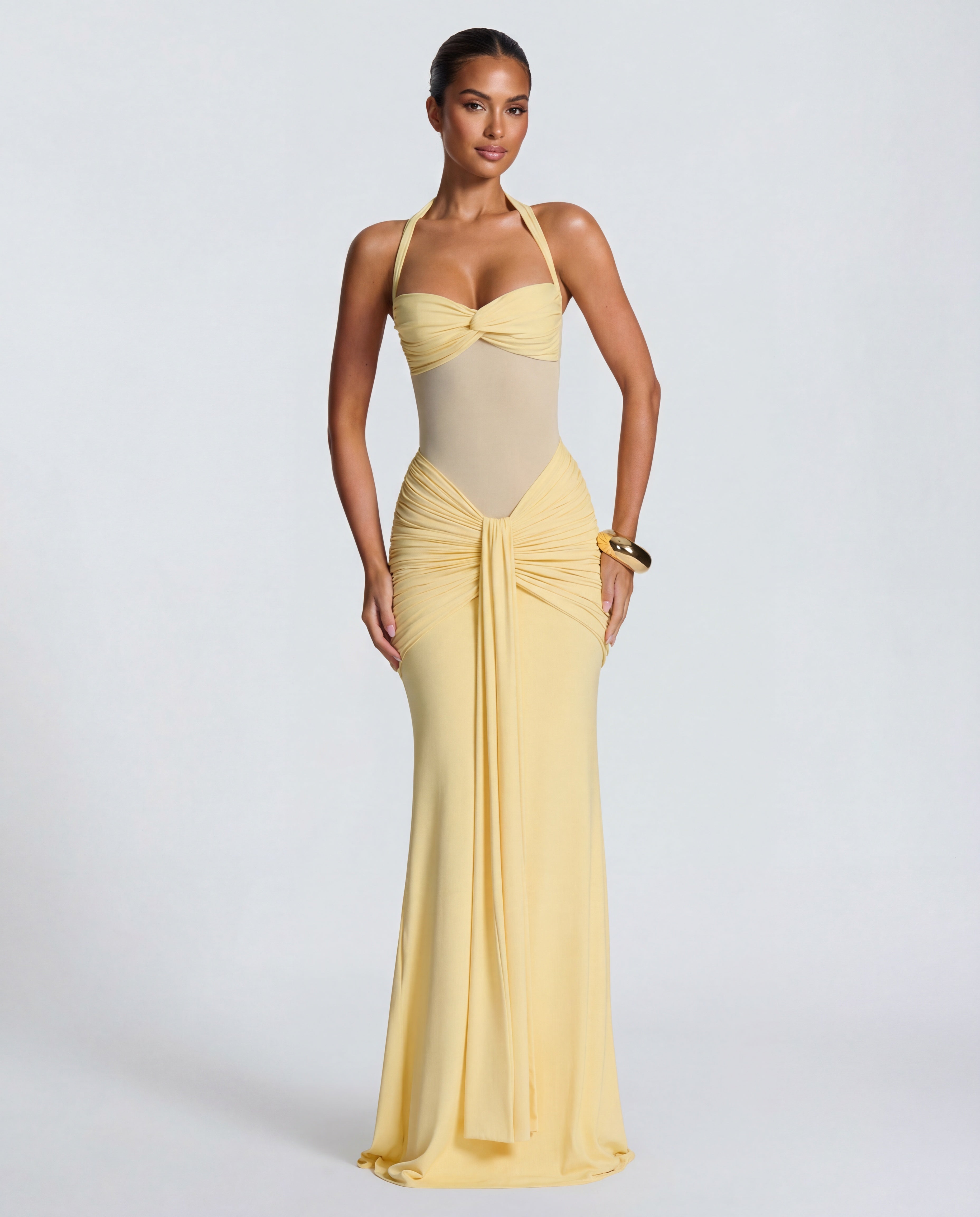Radiant Yellow Halter Neck Ruched Maxi Dress Radiant Yellow Halter Neck Ruched Maxi Dress
