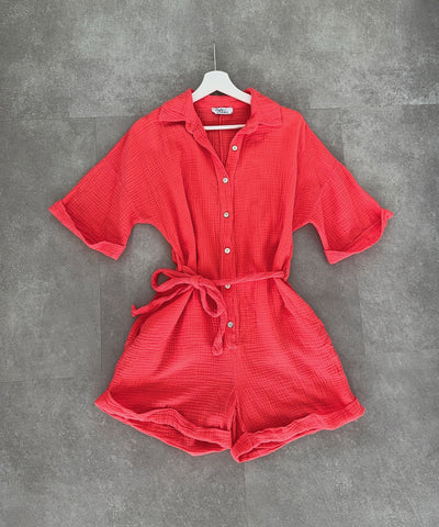 Red Cotton Jumpsuit | LouLou Couture