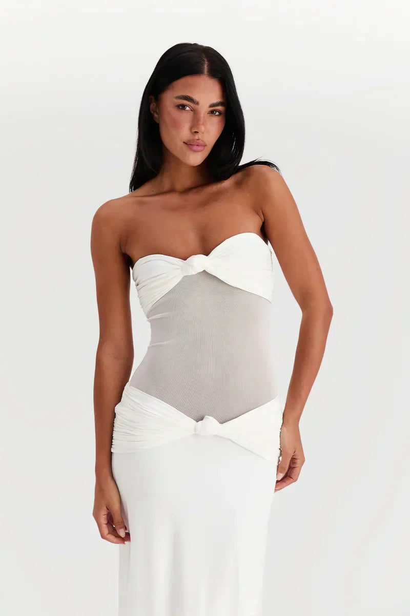 lorenne mesh maxi dress Twist-Knot Mesh Panel Maxi Dress