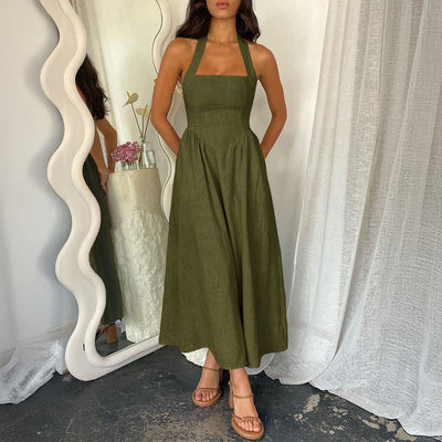 Vintage Summer Sleeveless Halter Neck A Line Maxi Dress | LouLou Couture