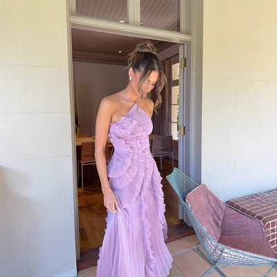 Elegant Halter Neck Lotus Summer Maxi Dress | LouLou Couture