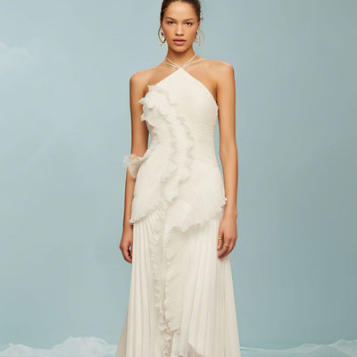 Elegant Halter Neck Lotus Summer Maxi Dress | LouLou Couture