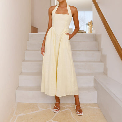 Vintage Summer Sleeveless Halter Neck A Line Maxi Dress | LouLou Couture