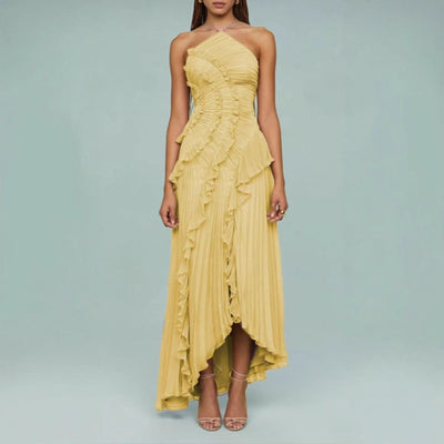 Elegant Halter Neck Lotus Summer Maxi Dress | LouLou Couture